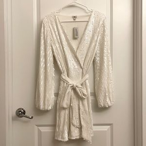 White Slouchy Sequin River Island Dress